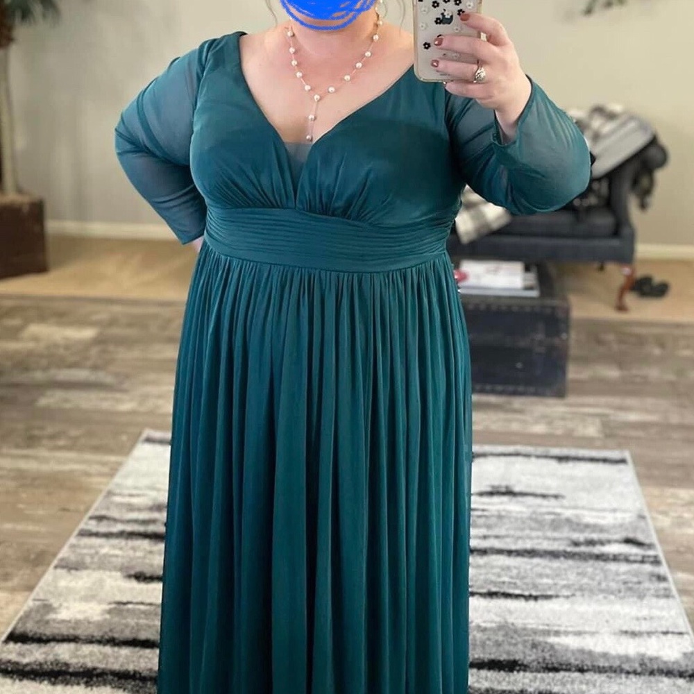 Peacock long sleeve bridesmaid dress